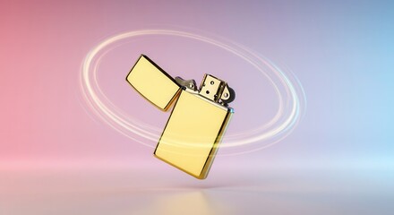 Obraz premium Gleaming golden lighter floats amidst swirling light trails.