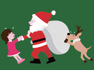プレゼントを運ぶサンタクロースやトナカイ。
