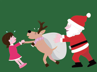 プレゼントを運ぶサンタクロースやトナカイ。