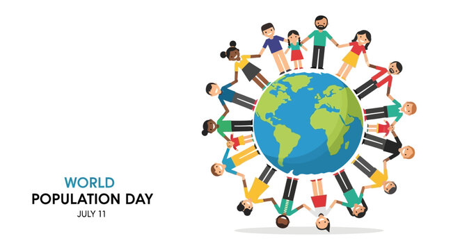 Global Unity Diverse People Holding Hands Around the Earth for World Population Day