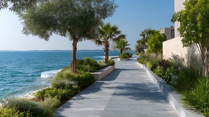 Obraz premium Luxury seashore promenade with clean grey pavement