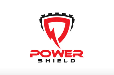 Power Shield Logo Design, Safe and Secure Electricity Logo, electric security power line logo, spark icon, flash energy with gear logo Vector Icon Symbol Silhouette Illustration brand business company
