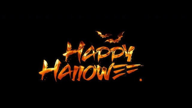 Animated Bats with text Happy Halloween in burning font. Perfect for spooky Halloween-themed designs like posters, invitations, and social media graphics.