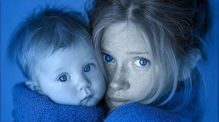 Young woman and baby embrace in a close-up, intimate portrait