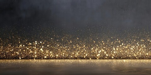 Elegant Gold Glitter Particles Falling on Dark Backdrop