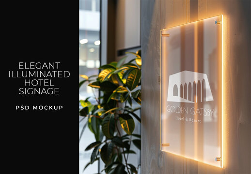 Elegant Illuminated Hotel Signage Mockup