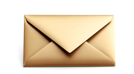 Shiny Gold Envelope with Triangular Flap Open on White Background