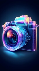 Futuristic 3D Camera Icon with Holographic and Iridescent Elements