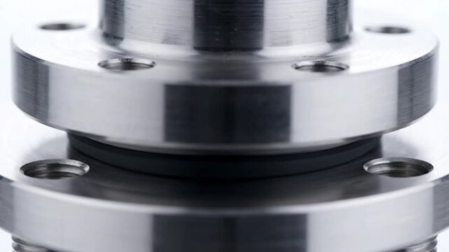 Closeup of metal flanges with a rubber seal