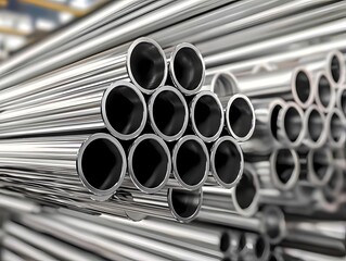 Close-up of Stainless Steel Pipes in Industrial Setting