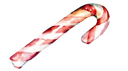 Watercolor Illustration of Red and White Candy Cane Decoration