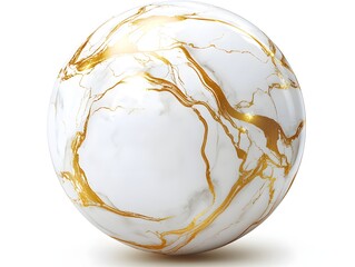 White and Gold Sphere with Flowing Marble Veins Texture Detail