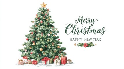 A Beautifully Decorated Christmas Tree Surrounded by Gifts Capturing the Spirit of the Holiday Season and the Joy of Merry Christmas and Happy New Year Celebrations
