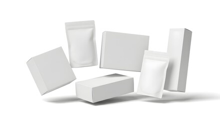 Blank White Packaging Mockups Floating in Air Product Presentation