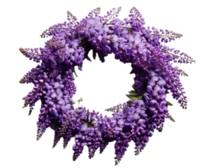 Top View of Purple Wisteria Garland Arrangement, Romantic Floral Design, Isolated PNG