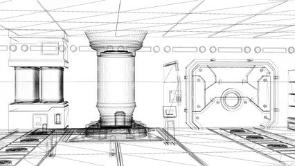 Obraz premium Futuristic Industrial Concept with Detailed Technical Design and White Lines