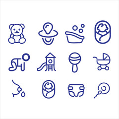 Charming collection of baby care icons, representing childhood and new life