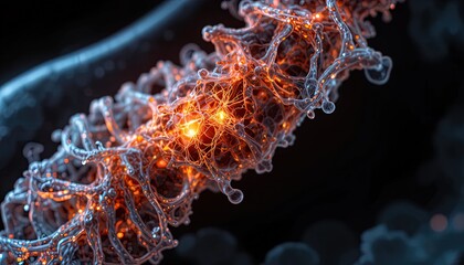 See vibrant nerve cell activity under a microscope in this stunning scientific visualization, perfect for medical research and cutting-edge biotechnology projects