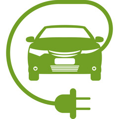 Green Electric Vehicle Silhouette with Charging Cable Icon Representing Sustainable Transportation and Eco-Friendly Energy Solutions