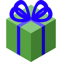 Green Gift Box With Blue Ribbon And Bow Icon In Isometric Style On Transparent Background