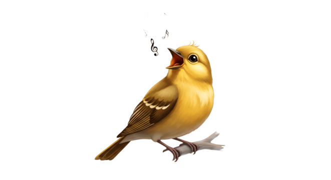 A small yellow bird singing a beautiful song on a branch.
