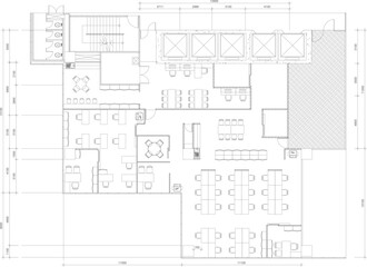 Interior Design Drawing of Office Layout, Furniture Placement, Conference Room, Manager Room, and Workstations, 2 Versions