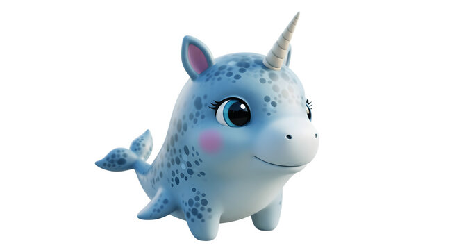 Adorable Blue Narwhal Unicorn Plush Toy with Big Eyes and Pink Cheeks.