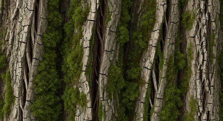 Obraz premium Tree bark texture with moss intricate patterns details