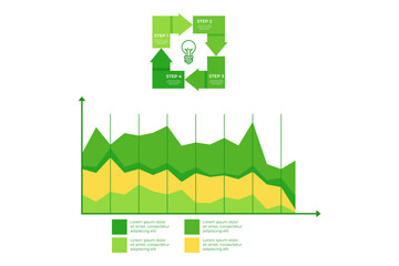 Infographic of four-step process for data analysis with colorful graph underneath, highlighting trends in data over specific time period