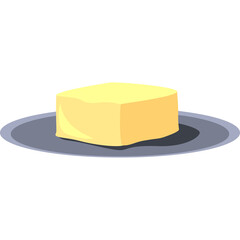 Yellow butter block on a grey plate isolated on white background studio lighting