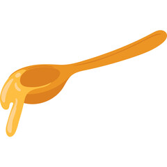 Golden Honey Dripping from a Wooden Spoon Isolated on a Transparent Background