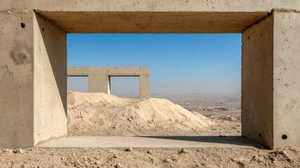 View from a Military Outpost with Reinforced Sandbarriers in a Desert Landscape