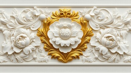 Decorative Royal Style Plate with Deep Relief Design Featuring Floral Elements and Elegant Gold Accents