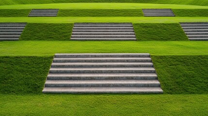Aerial View of Outdoor Shooting Range with Green Grass and Steps in Standard Layout in a Well-Maintained Area