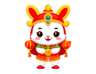 Naklejka premium A cute cartoon animal like a funny cow or happy cat wearing a Santa Claus toy gift illustration is a Chinese New Year vector icon
