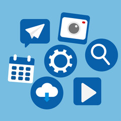 Flat Blue Icon Set for Apps and Websites