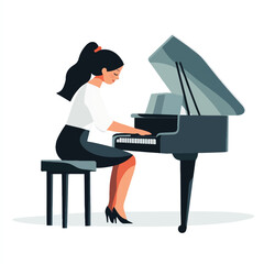  Elegant female musician playing a classical grand piano.