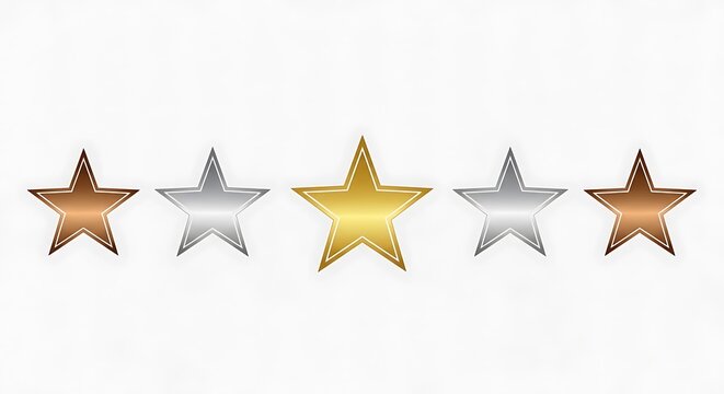 Five metallic stars in a row showing different tiers of achievement