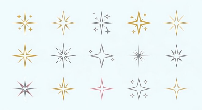 Collection of ornate starburst and sparkle embellishments