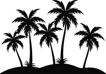 Tropical Island with Palm Tree Silhouettes