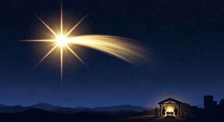 Bright star over stable in dark night sky
