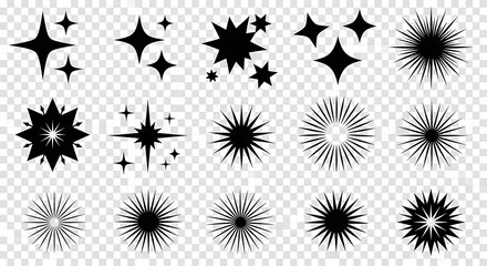 Collection of black starburst and sparkle graphic elements