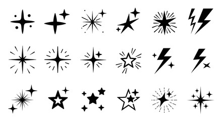 Collection of hand drawn starbursts and lightning bolt icons