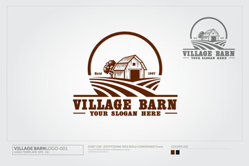 Village Barn Vector Logo Illustration. Cartoon illustration of red farm barn. Logo template suitable for business and product names.