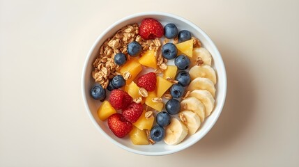 A nutritious yogurt bowl topped with granola and fresh fruits