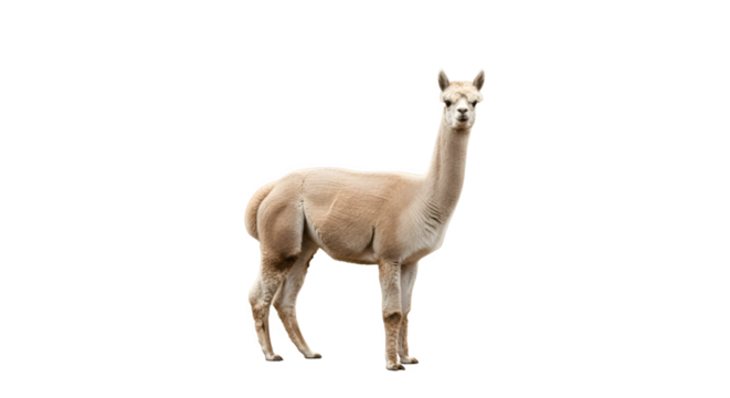 Elegant wild vicua standing gracefully on a white background.