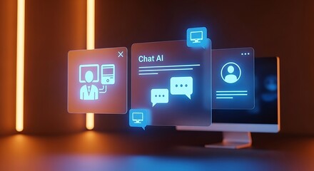 AI Chatbot Technology Concept with Futuristic Interface and Glowing Light