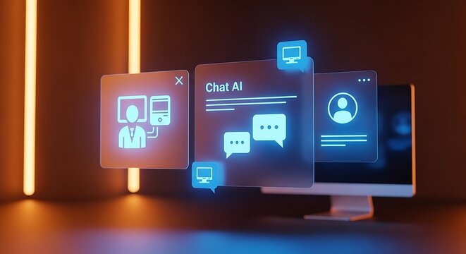 AI Chatbot Technology Concept with Futuristic Interface and Glowing Light