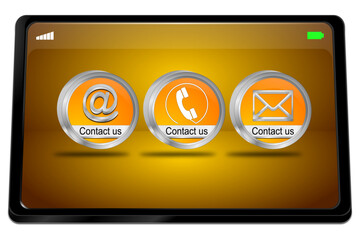 Tablet computer with Contact us Button - 3D illustration