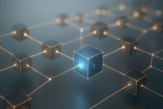 Interconnected glowing cubes illustrate a secure and innovative digital network concept.